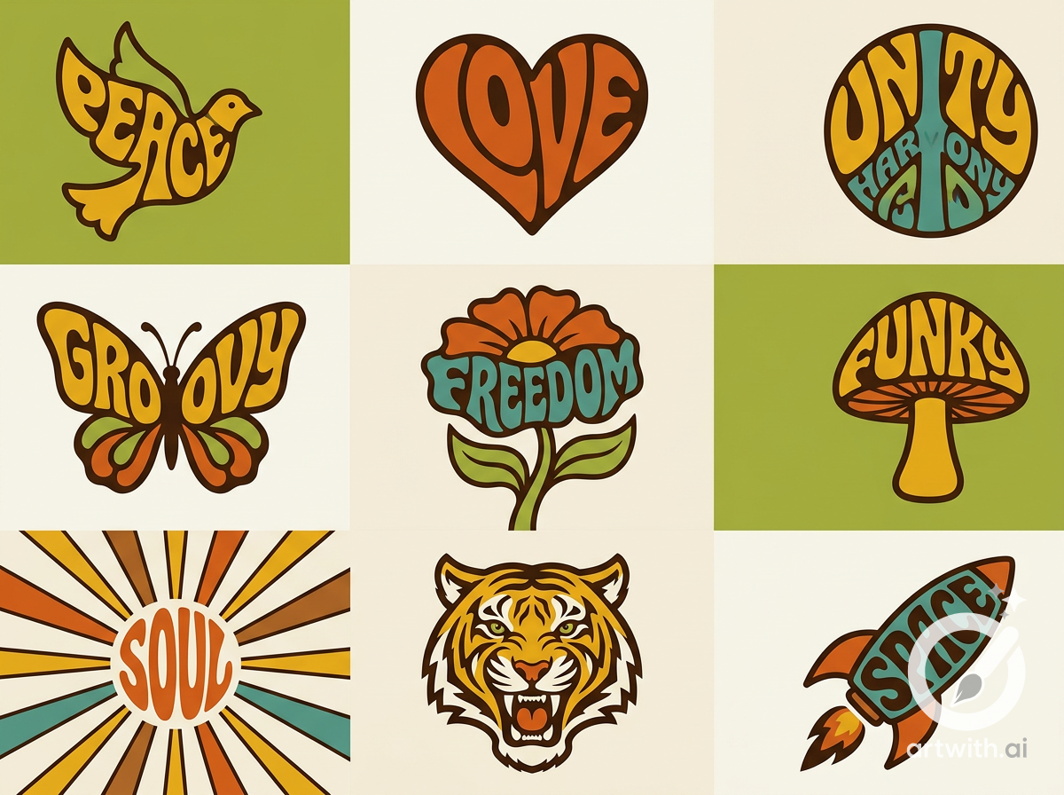 Sample output generated with the Retro 70s Typography Shape Art & Logo Generator prompt