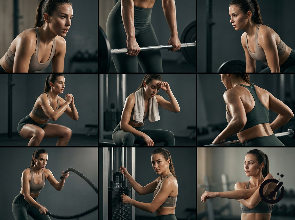 Sample output generated with the Commercial Female Fitness & Gym Stock Photography Generator prompt