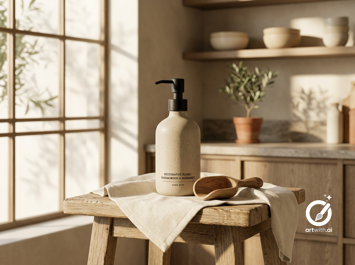 Sample output generated with the Japandi Aesthetic Lifestyle Product Mockup Generator prompt